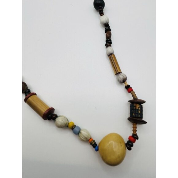 Multi Color Wood Bead Long Necklace 28” Boho Bohemian - Picture 2 of 5
